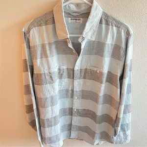 Express Linen Blend Botton Down Shirt stripes size medium